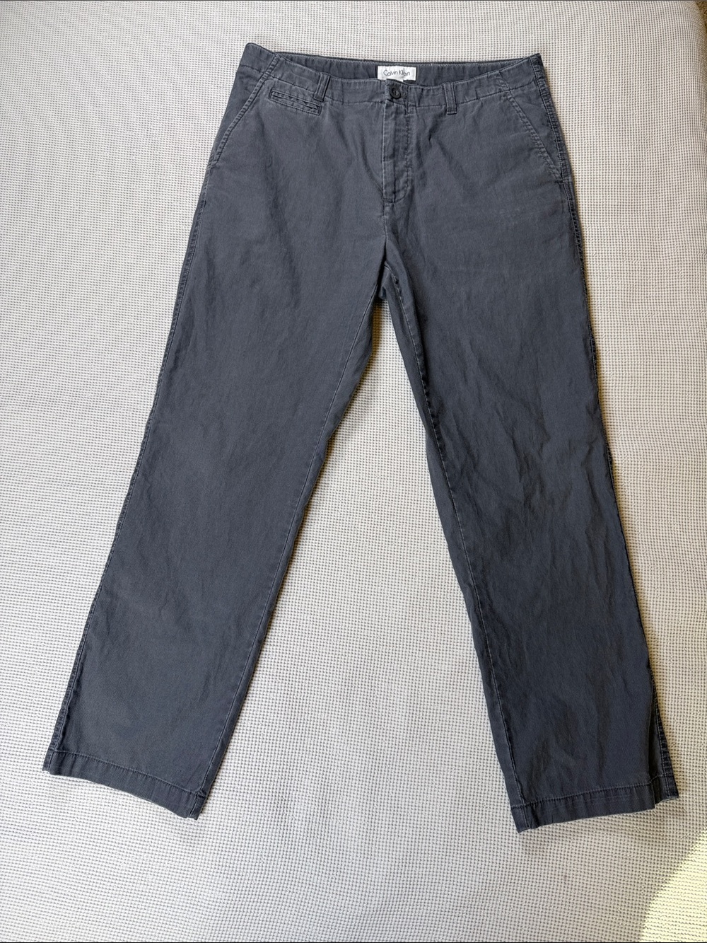 Calvin Klein Men's Dark Gray Chinos With Subtle Striping 34X30